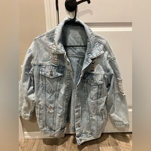 Oversized Look Distressed Light Blue Denim Jacket